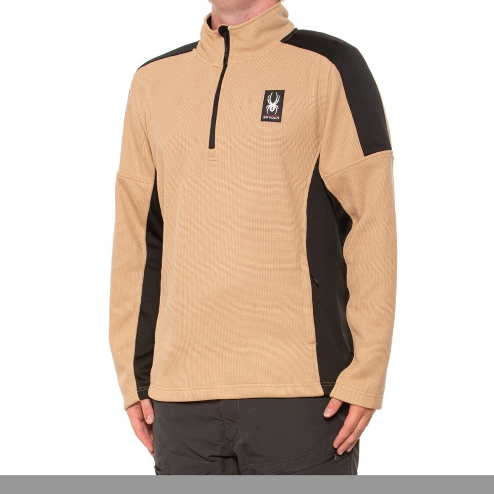 Spyder | Men's Mendoza Bonded Fleece Sweater | Zip Neck | Canvas & Black Small